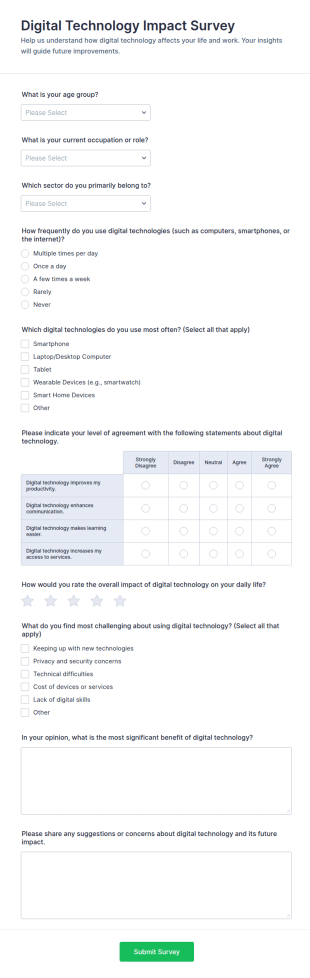 Digital Technology Impact Survey Form Template
