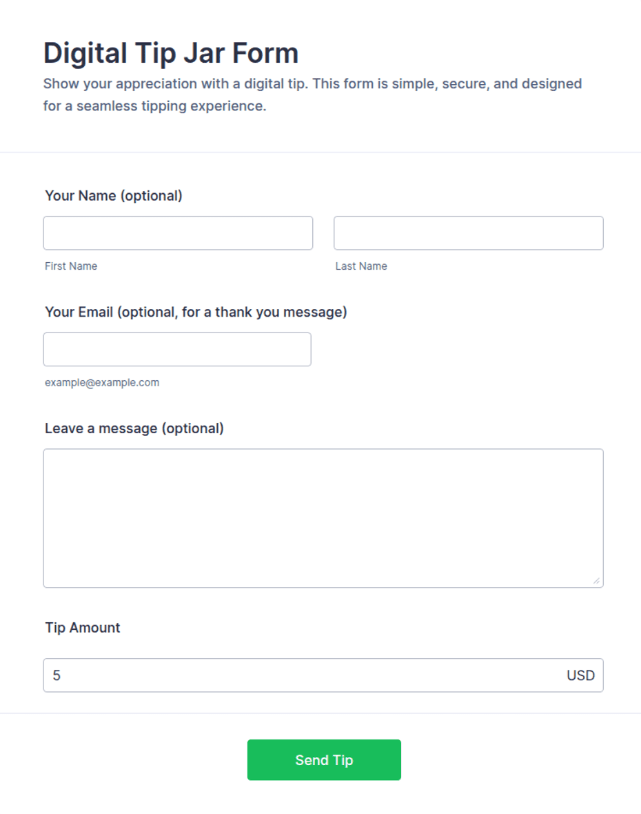 Digital Tip Jar Form Template | Jotform