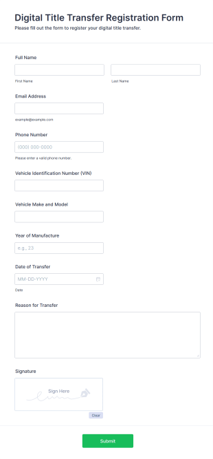 Digital Title Transfer Registration Form Form Template