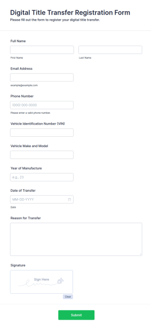 Digital Title Transfer Registration Form Template