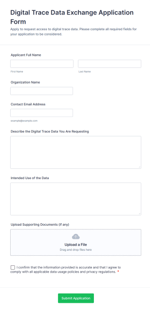 Digital Trace Data Exchange Application Form Form Template