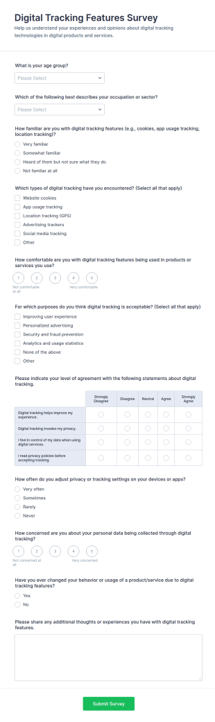 Digital Tracking Features Survey Form Template