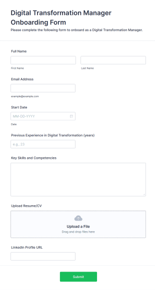 Digital Transformation Manager Onboarding Form Template