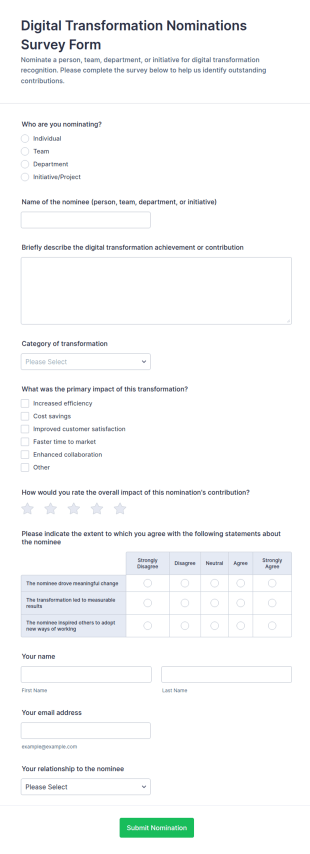 Digital Transformation Nominations Survey Form Template