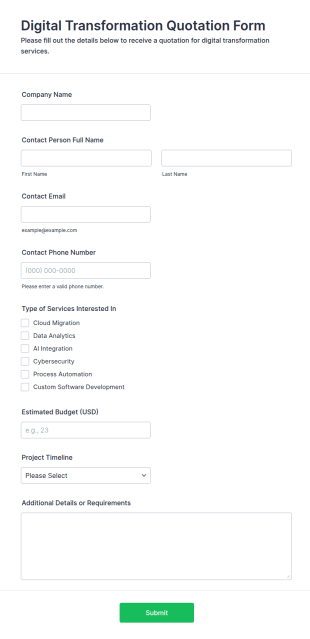 Digital Transformation Quotation Form Template