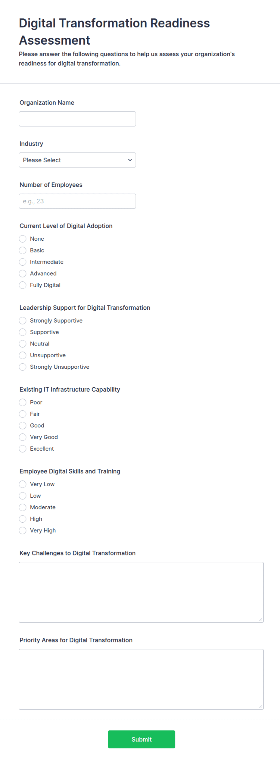 Digital Transformation Readiness Assessment Form Template | Jotform