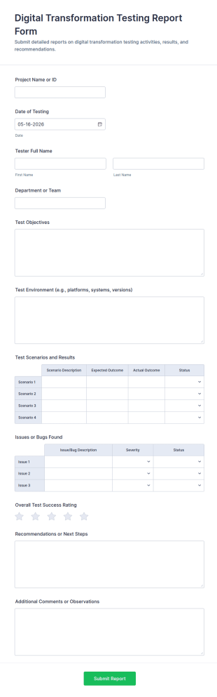 Digital Transformation Testing Report Form Template