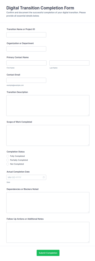 Digital Transition Completion Form Template