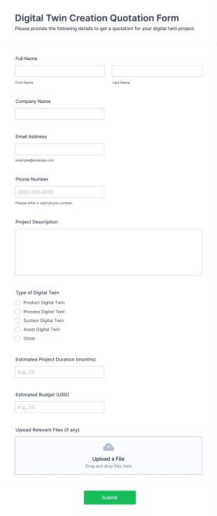 Digital Twin Creation Quotation Form Form Template