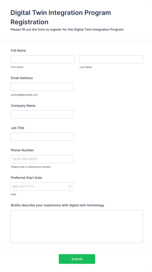 Digital Twin Integration Program Registration Form Template