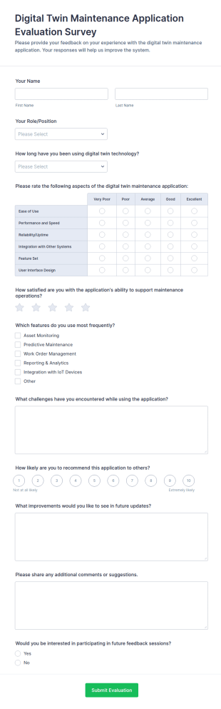 Digital Twin Maintenance Application Evaluation Survey Form Template