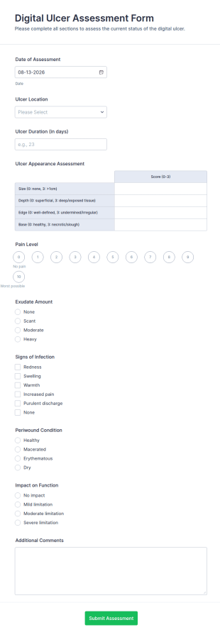Digital Ulcer Assessment Form Template