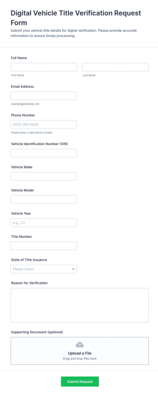 Digital Vehicle Title Verification Request Form Template