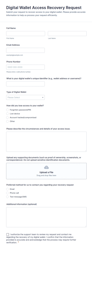 Digital Wallet Access Recovery Request Form Template