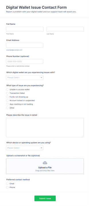 Digital Wallet Issue Contact Form Template