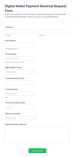 Digital Wallet Payment Reversal Request Form Template