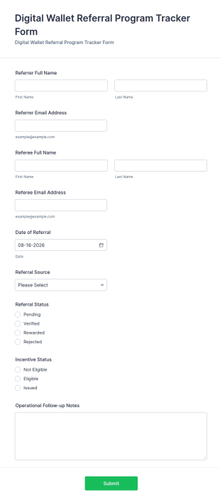 Digital Wallet Referral Program Tracker Form Template
