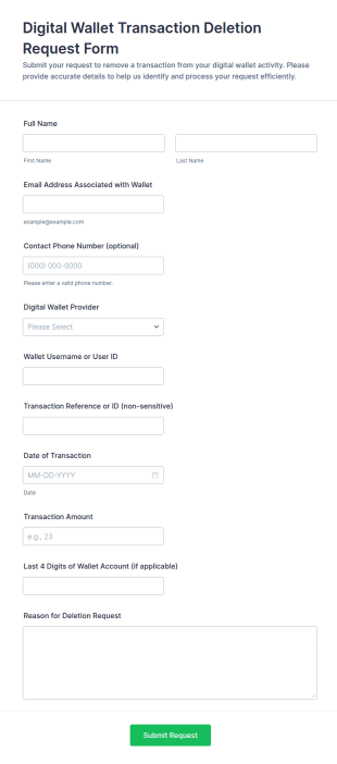 Digital Wallet Transaction Deletion Request Form Template
