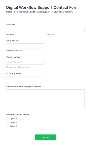 Digital Workflow Support Contact Form Template