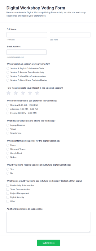 Digital Workshop Voting Form Template