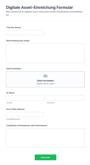 Digitale Asset Einreichung Formular