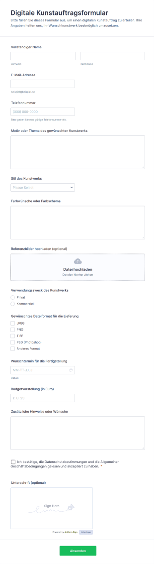 Digitale Kunstauftragsformular