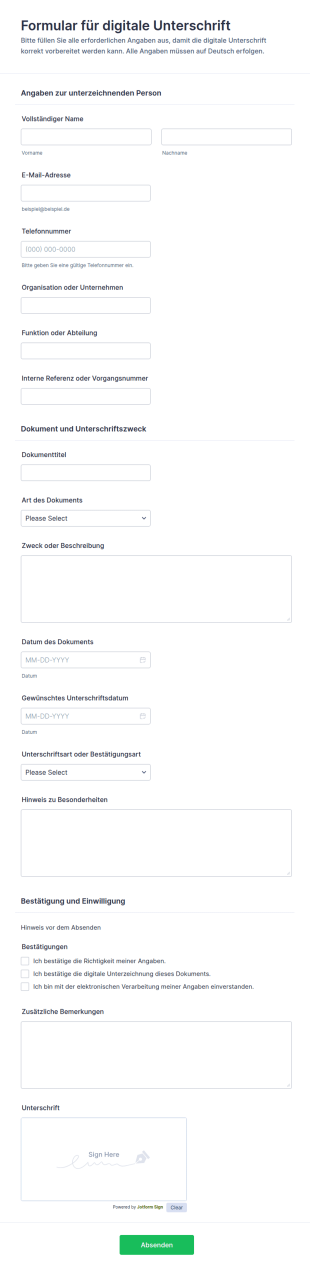 Digitale Unterschrift Form