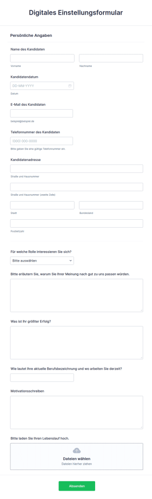 Digitales Einstellungsformular