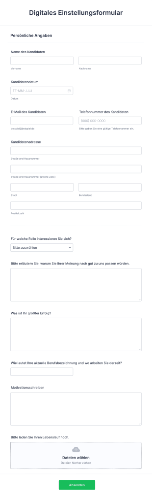 Digitales Einstellungsformular