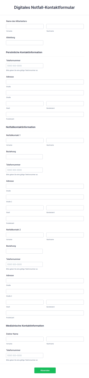 Digitales Notfall Kontaktformular