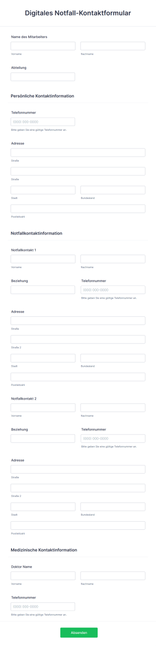 Digitales Notfall Kontaktformular Form Template