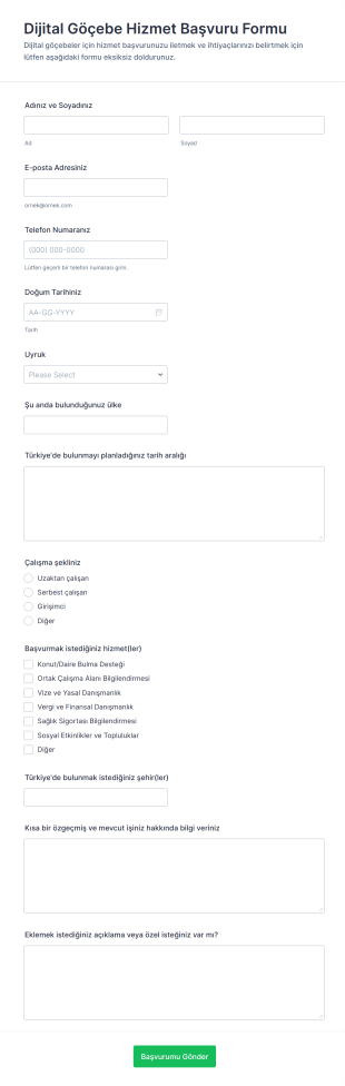 Dijital Göçebe Hizmet Başvuru Form Şablonu