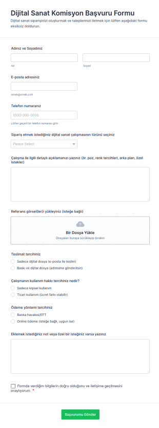 Dijital Sanat Komisyon Başvuru Form Şablonu