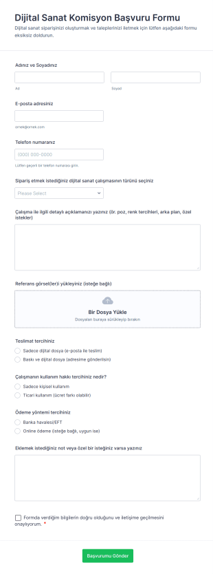 Dijital Sanat Komisyon Başvuru Form Şablonu