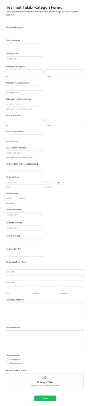 Dijital Teslim Takip Form Şablonu