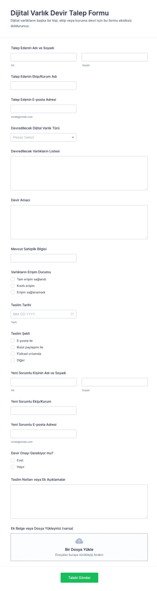 Dijital Varlık Aktarım Talebi Form Şablonu