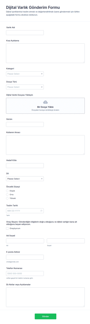 Dijital Varlık Teslim Form Şablonu