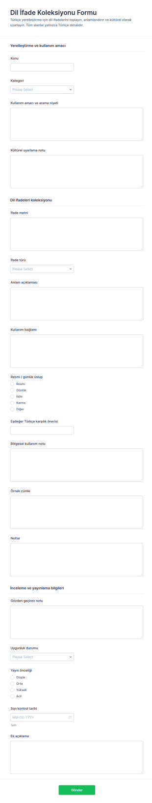 Dil İfade Toplama Form Şablonu