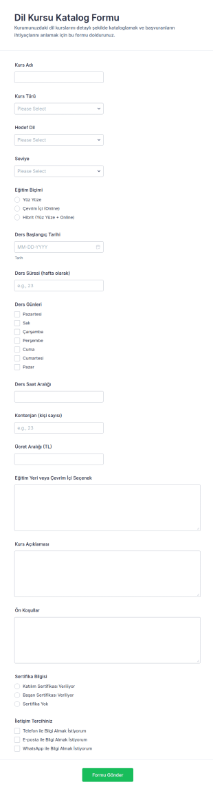 Dil Kursu Katalog Form Şablonu