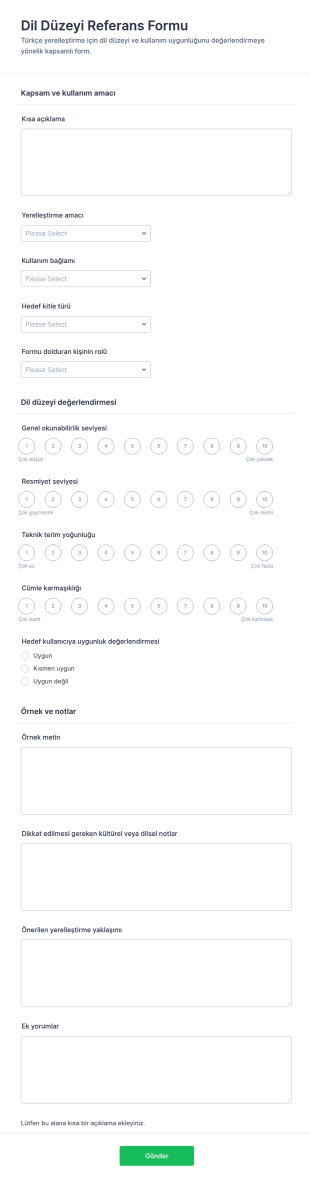 Dil Seviyesi Referans Form Şablonu
