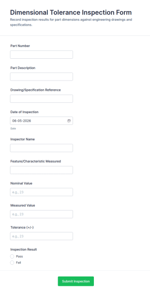 Dimensional Tolerance Inspection Form Template