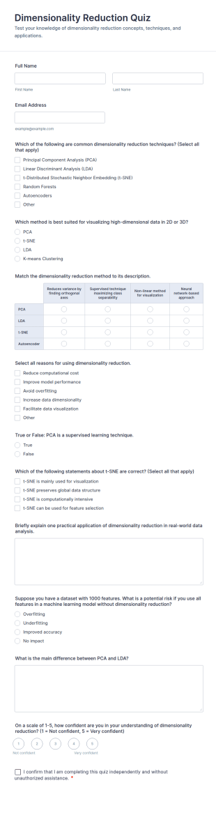 Dimensionality Reduction Quiz Form Template