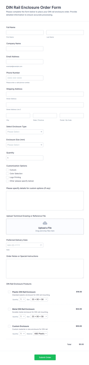 DIN Rail Enclosure Order Form Template