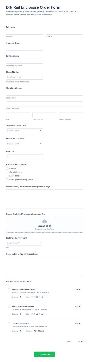 DIN Rail Enclosure Order Form Template
