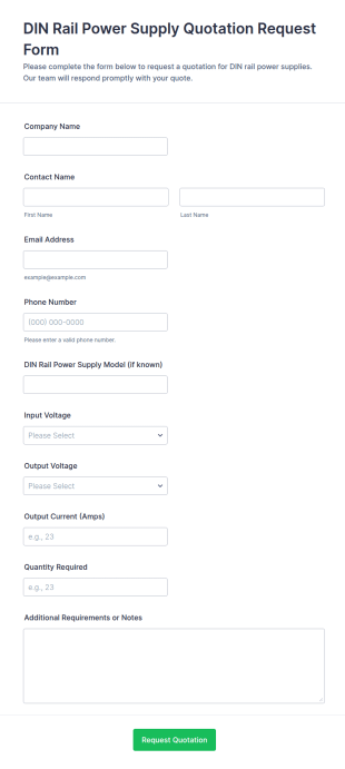 DIN Rail Power Supply Quotation Request Form Template