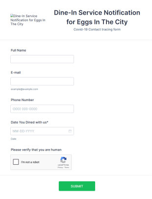Dine In Service Contact Tracing Form Template