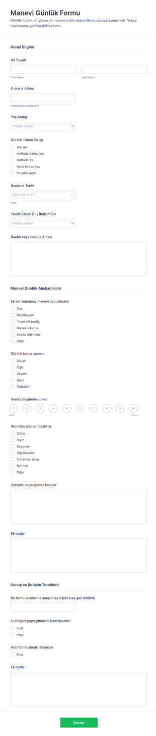Dini Günlük Form Şablonu