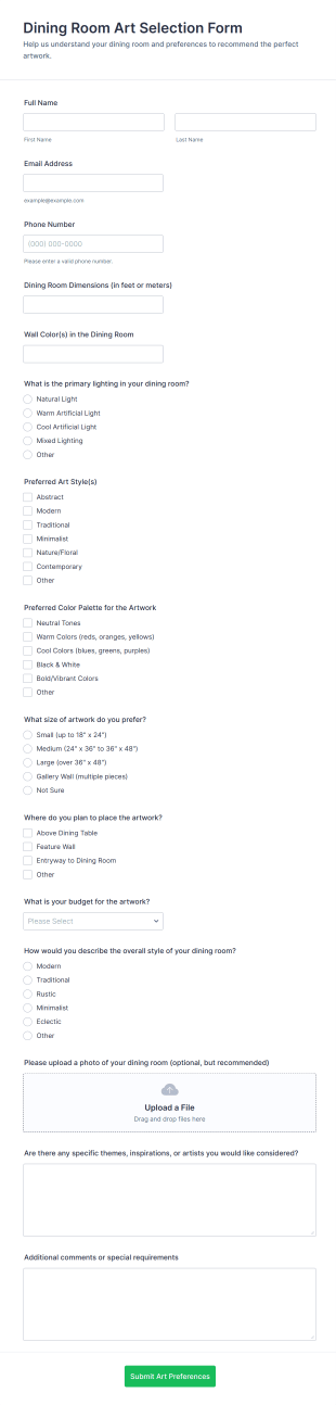 Dining Room Art Selection Form Template