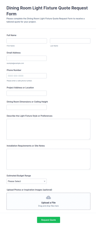 Dining Room Light Fixture Quote Request Form Template