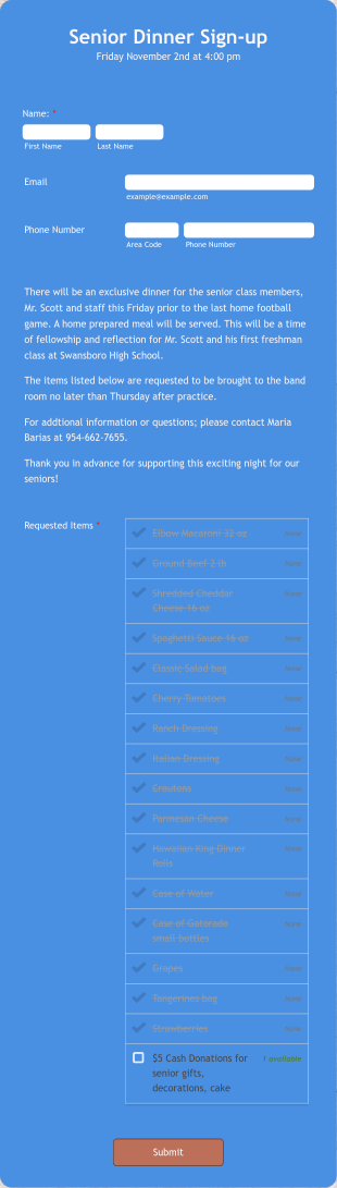 Dinner Event Donation Form Template